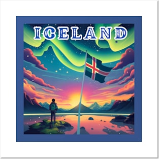 ICELAND HIKING Under the Aurora Borealis Says T-Shirt Posters and Art